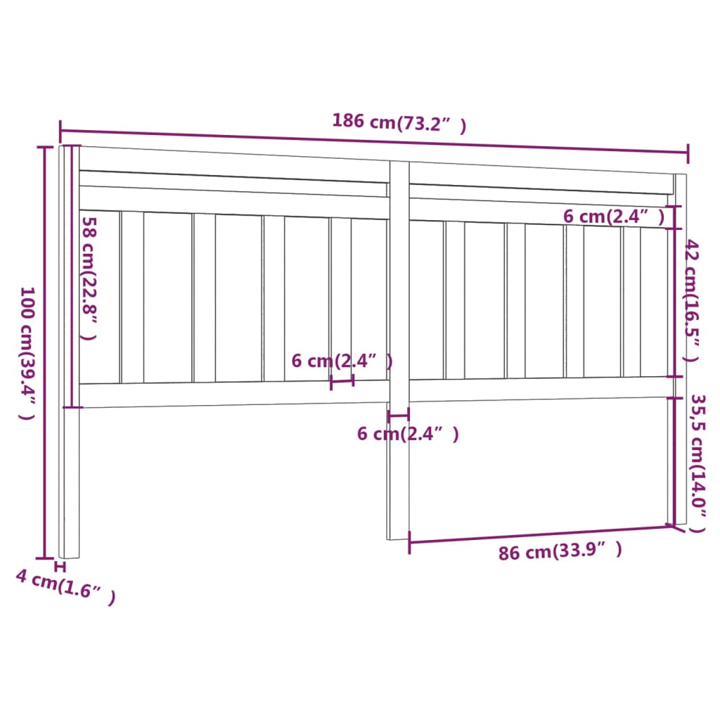 Sengegavl 186x4x100 cm heltre furu