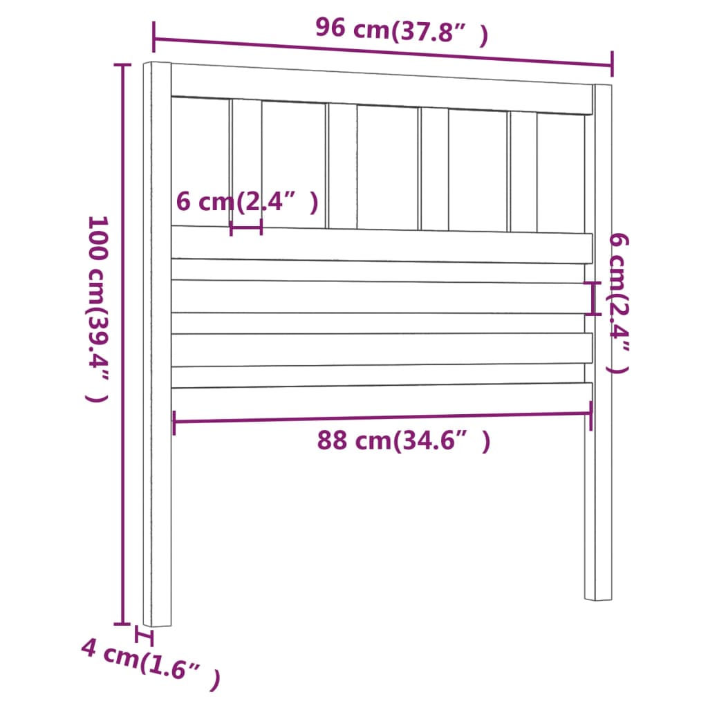 Sengegavl svart 96x4x100 cm heltre furu