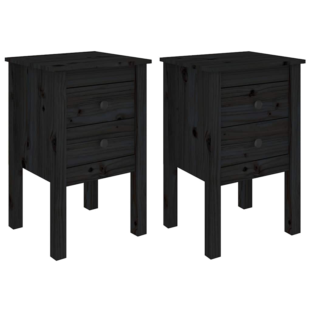 Nattbord 2 stk svart 40x35x61,5 cm heltre furu