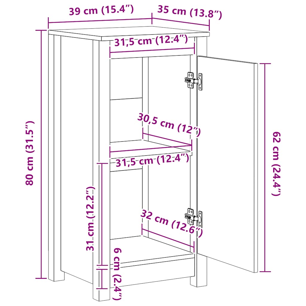 Skjenk hvit 39x35x80 cm heltre furu