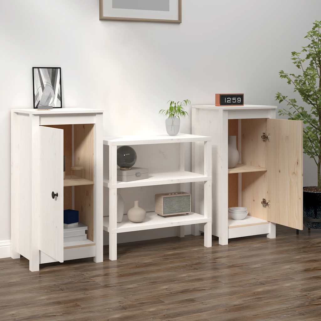 Skjenker 2 stk hvit 39x35x80 cm heltre furu