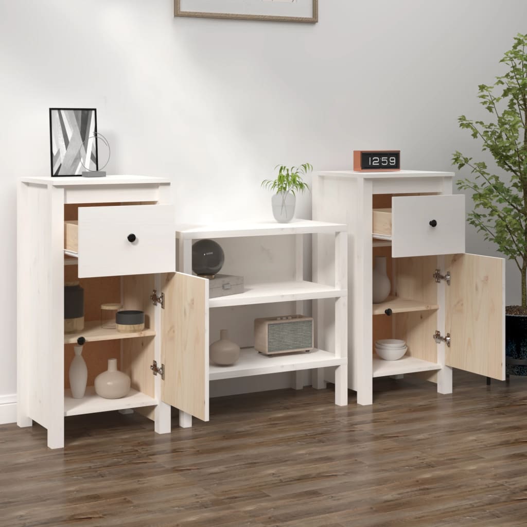 Skjenker 2 stk hvit 40x35x80 cm heltre furu
