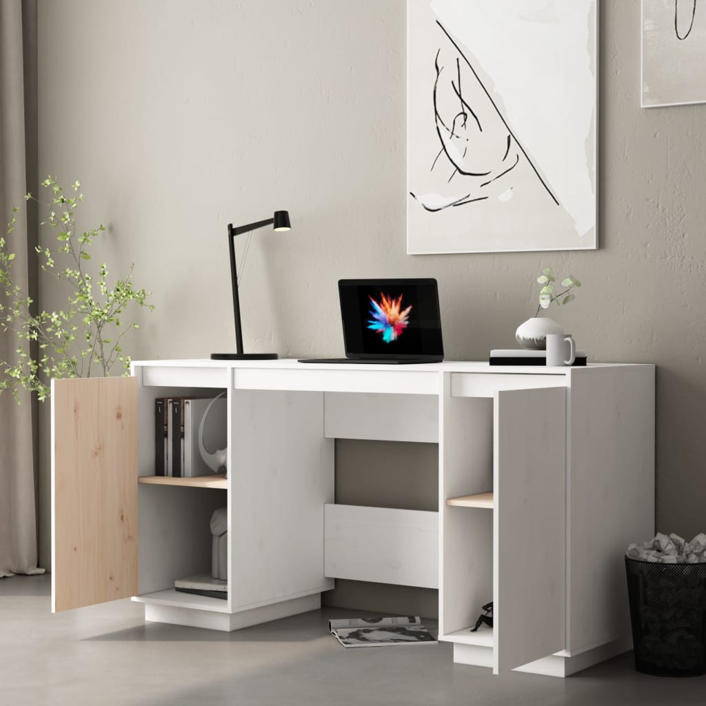 Skrivebord hvit 140x50x75 cm heltre furu vidaXL