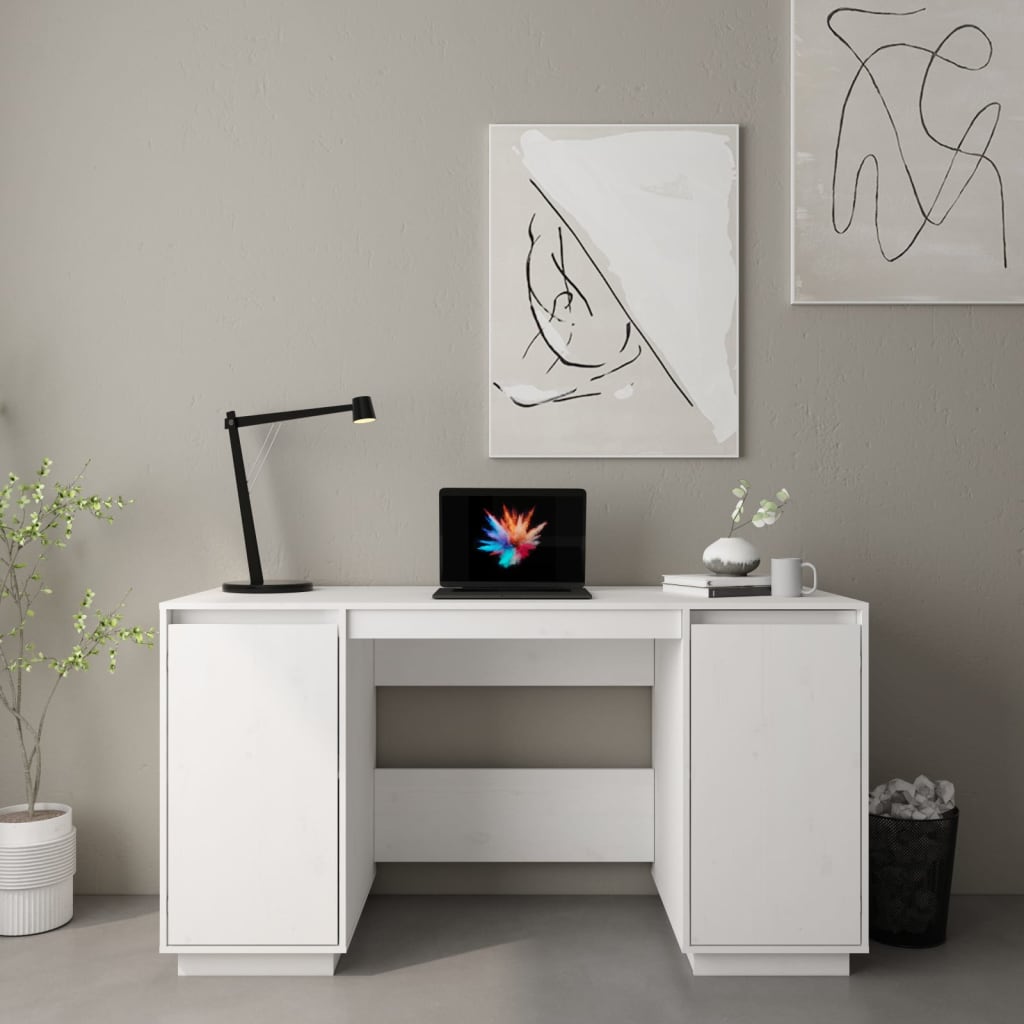 Skrivebord hvit 140x50x75 cm heltre furu vidaXL