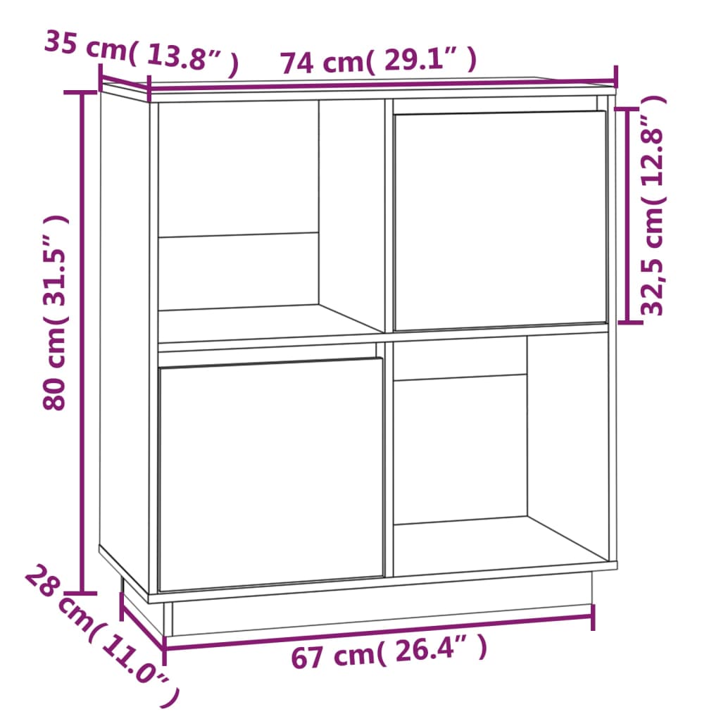Skjenk hvit 74x35x80 cm heltre furu