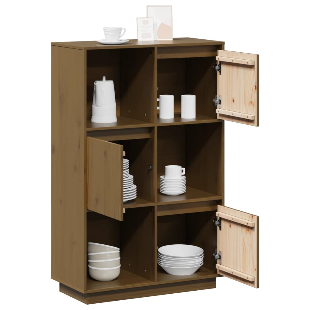 Highboard honningbrun 74x35x117 cm heltre furu
