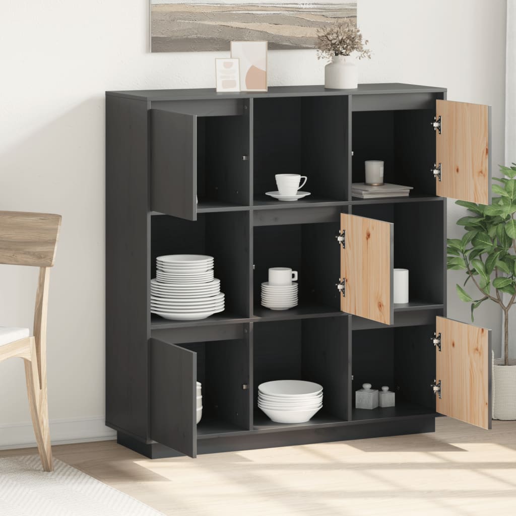 Highboard grå 110,5x35x117 cm heltre furu