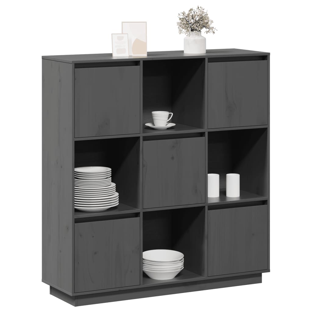 Highboard grå 110,5x35x117 cm heltre furu
