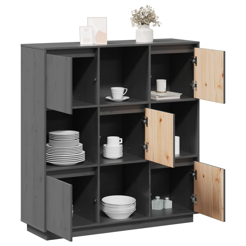 Highboard grå 110,5x35x117 cm heltre furu