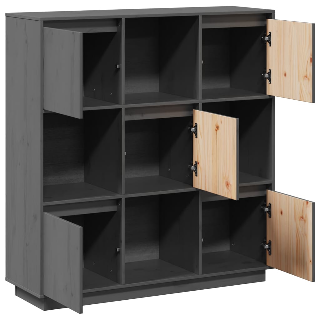 Highboard grå 110,5x35x117 cm heltre furu