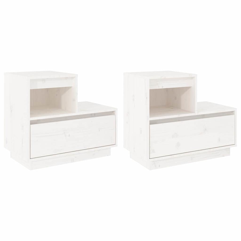 Nattbord 2 stk hvit 60x34x51 cm heltre furu