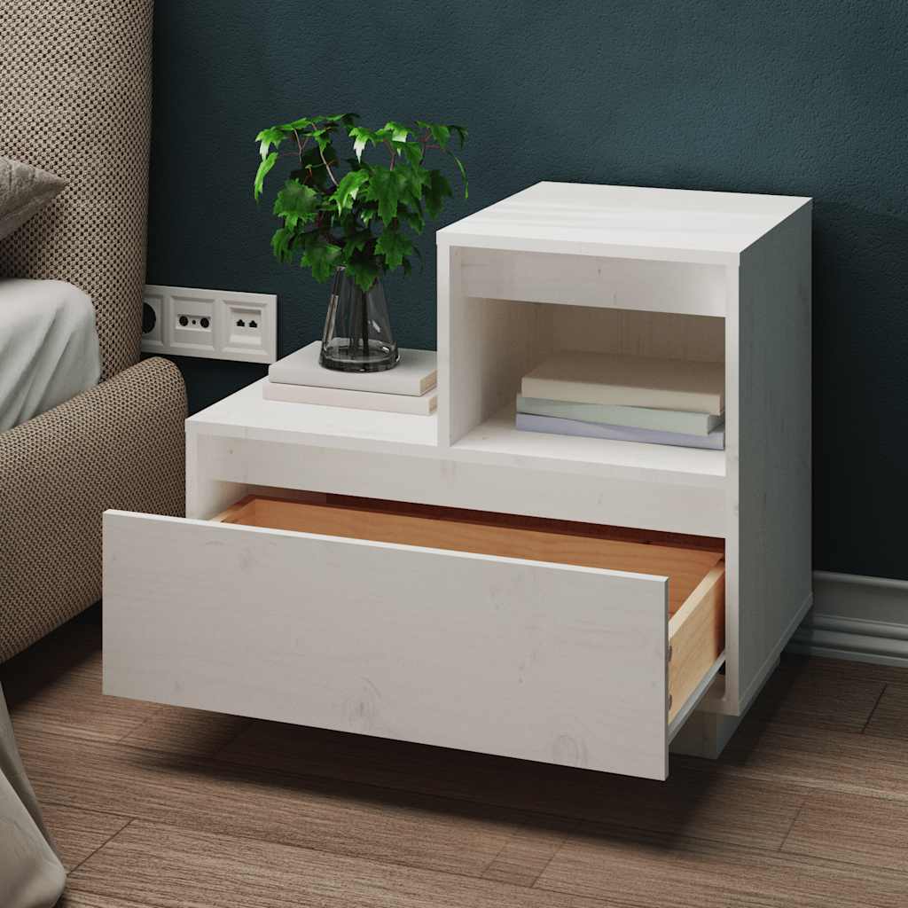 Nattbord 2 stk hvit 60x34x51 cm heltre furu