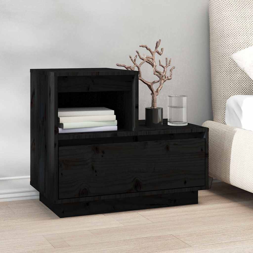 Nattbord 2 stk svart 60x34x51 cm heltre furu