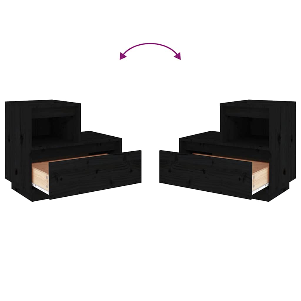 Nattbord 2 stk svart 60x34x51 cm heltre furu