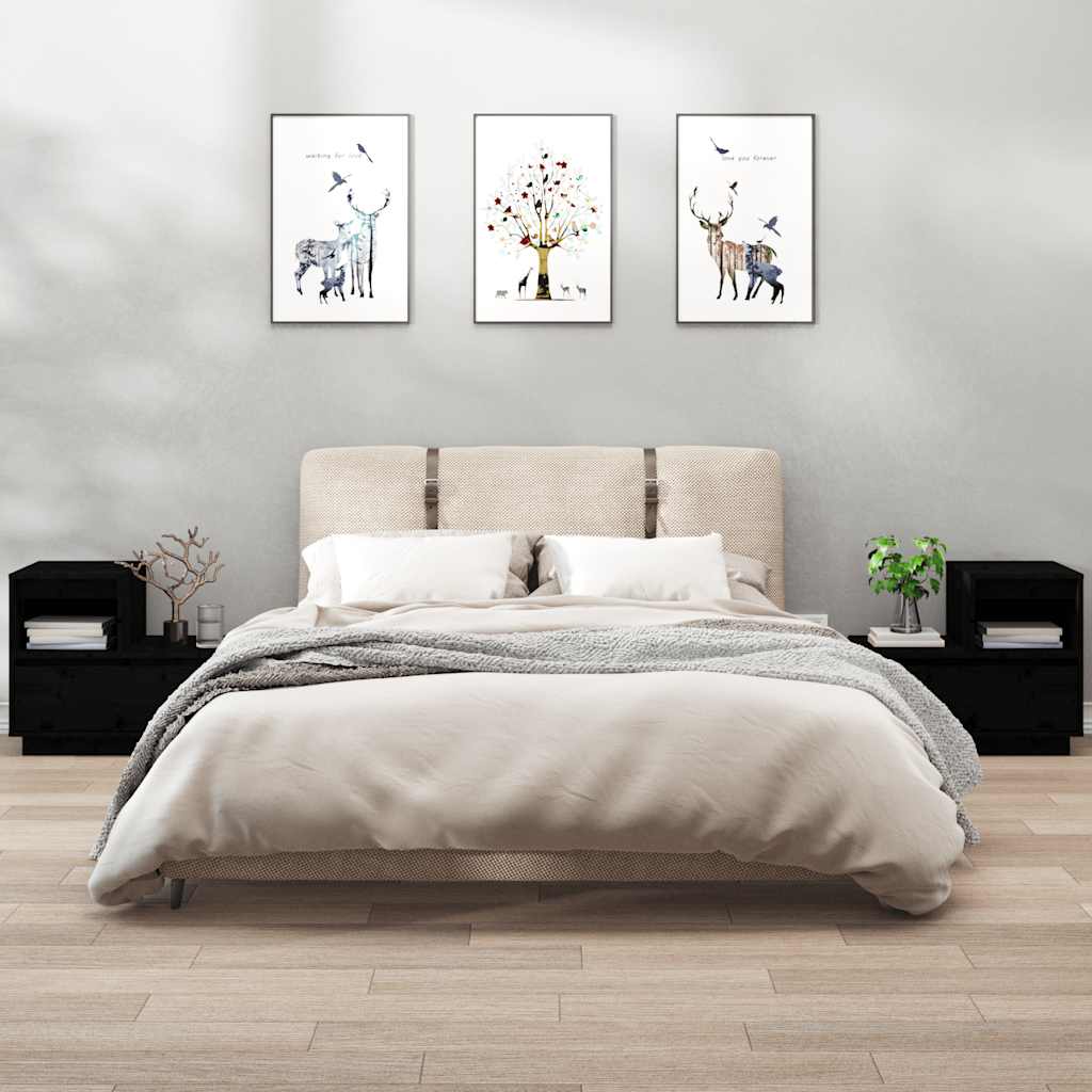 Nattbord 2 stk svart 60x34x51 cm heltre furu