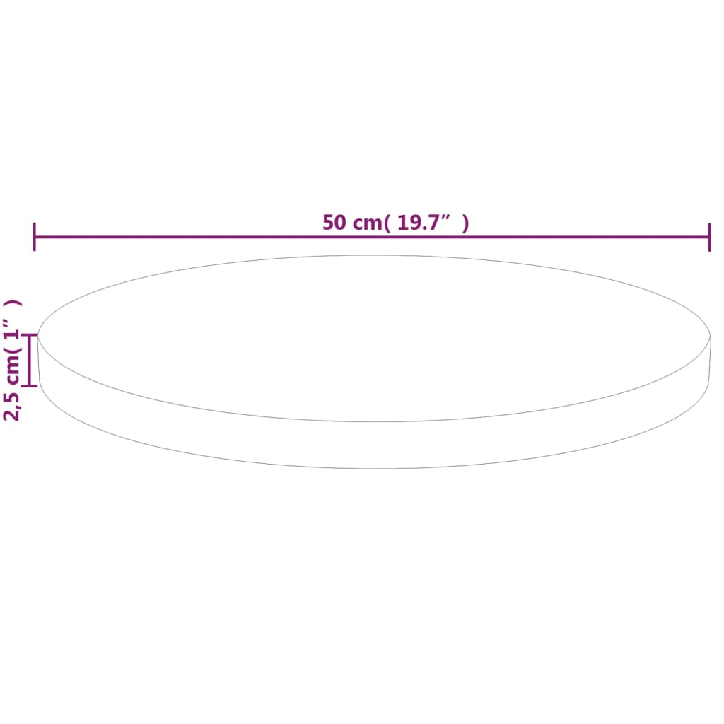 Rund bordplate Ø50x2,5 cm ubehandlet heltre eik