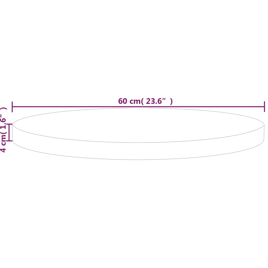 Rund bordplate Ø60x4 cm ubehandlet heltre eik