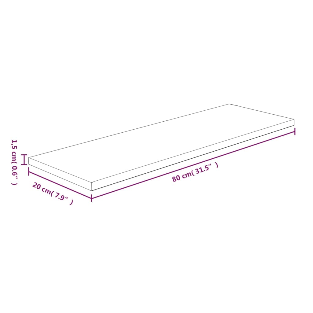 Hylleplate 80x20x1,5 cm ubehandlet heltre eik