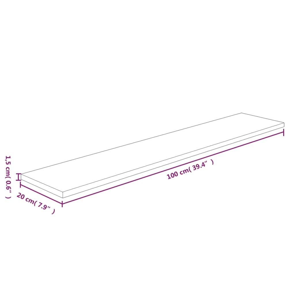 Hylleplate 100x20x1,5 cm ubehandlet heltre eik