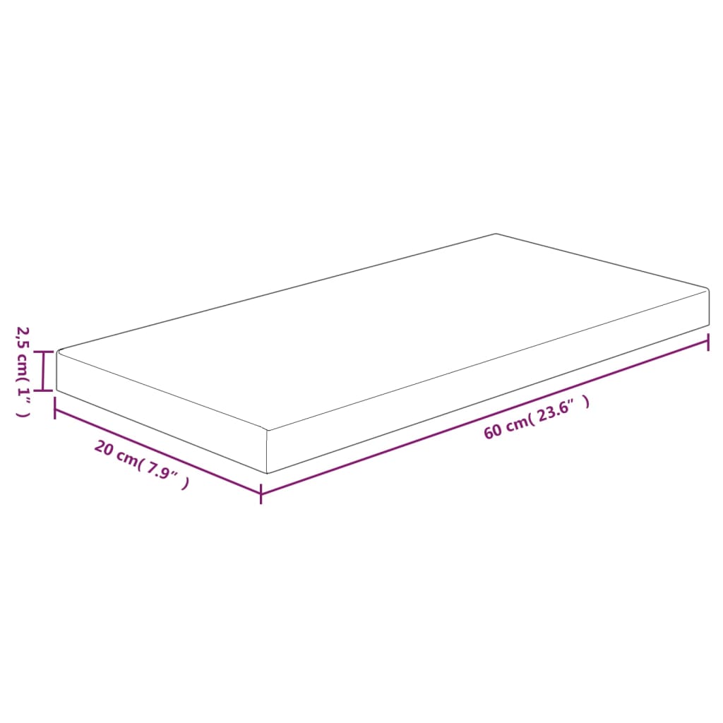 Hylleplate 60x20x2,5 cm ubehandlet heltre eik