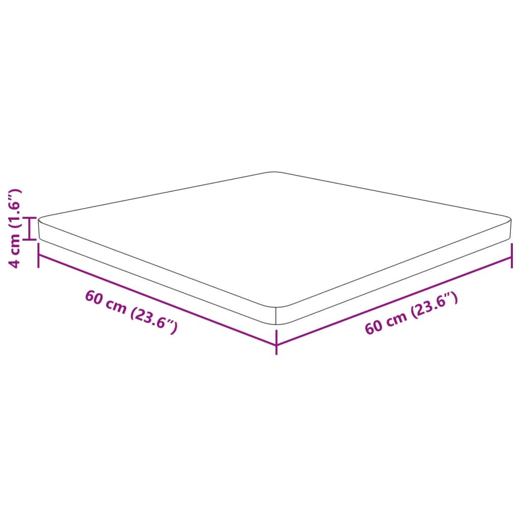 Firkantet bordplate 60x60x4 cm ubehandlet heltre eik