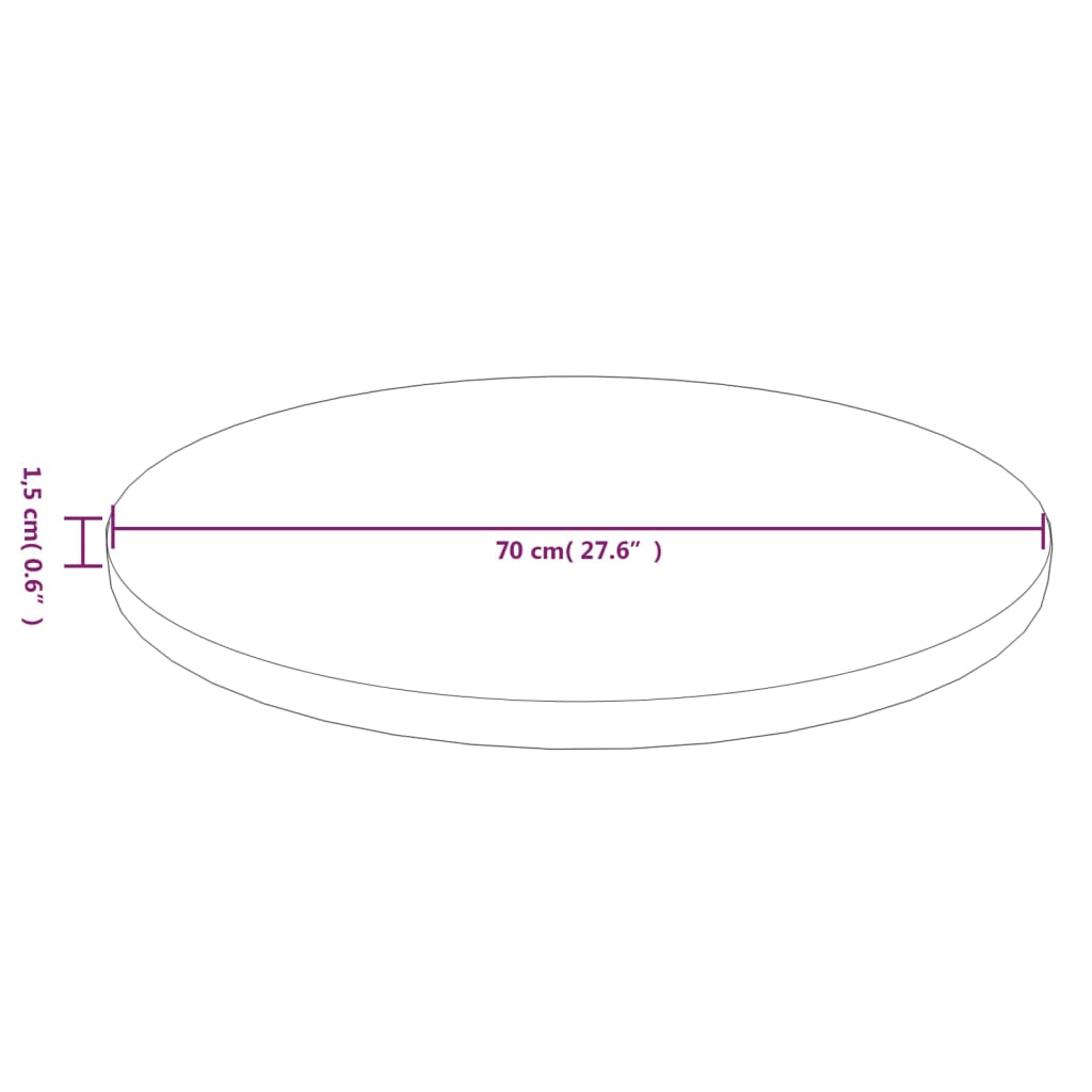 Rund bordplate mørkebrun Ø70x1,5 cm behandlet heltre eik