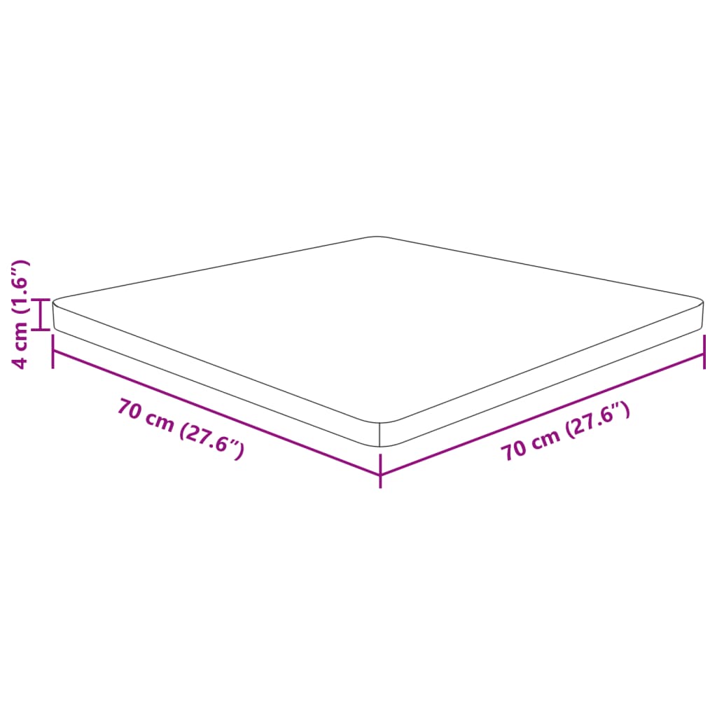 Firkantet bordplate lysebrun 70x70x4 cm behandlet heltre eik