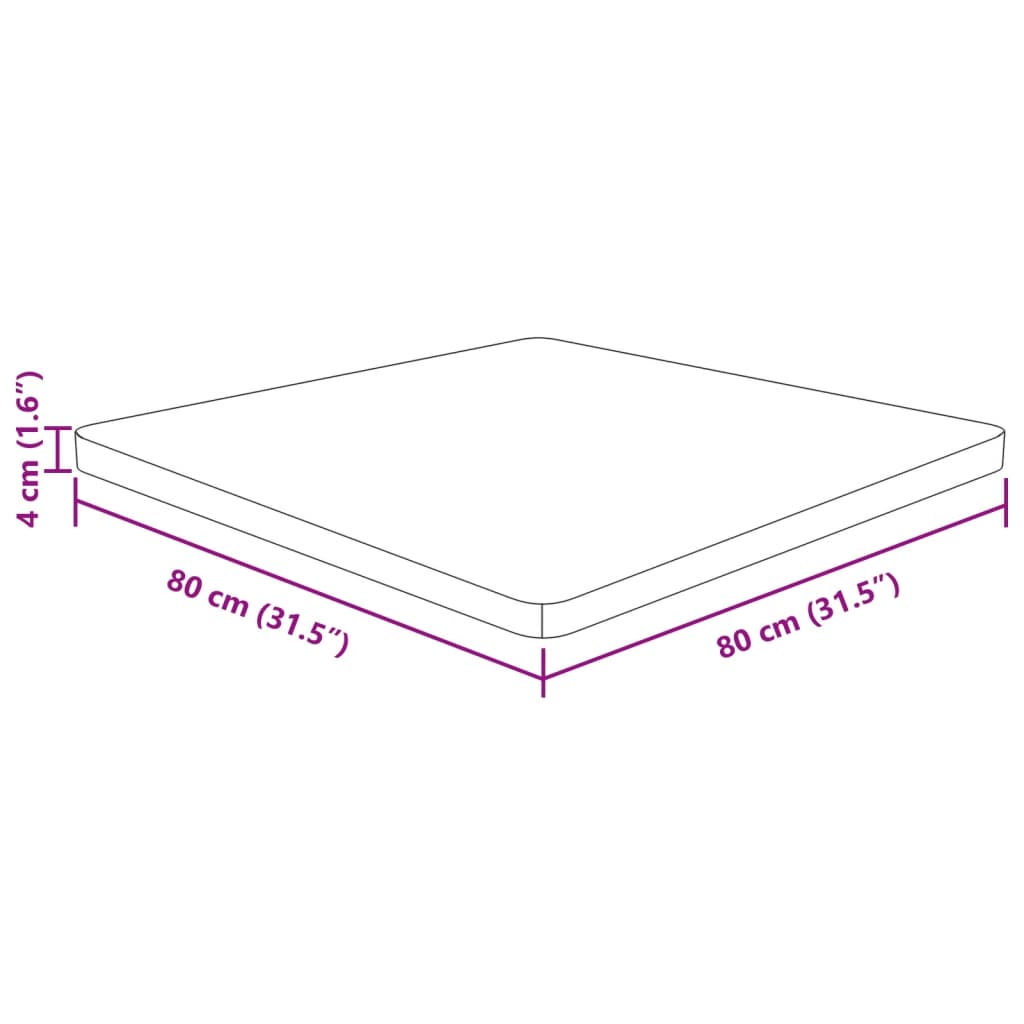 Firkantet bordplate mørkebrun 80x80x4 cm behandlet heltre eik