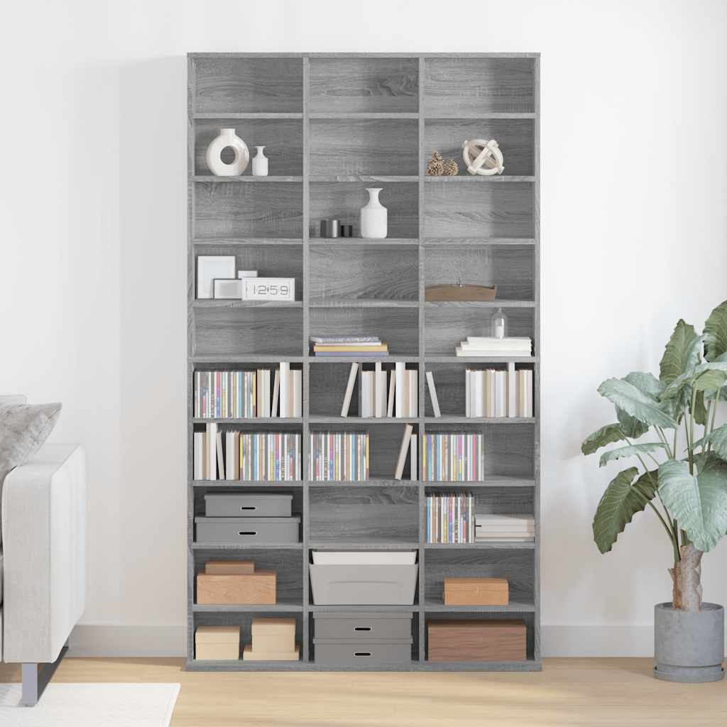 CD-skap grå sonoma 102x23x177,5 cm konstruert tre
