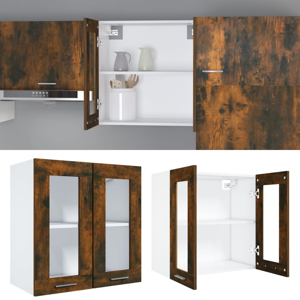 Vegghengt glasskap "Lyon" røkt eik 60x31x60 cm konstruert tre