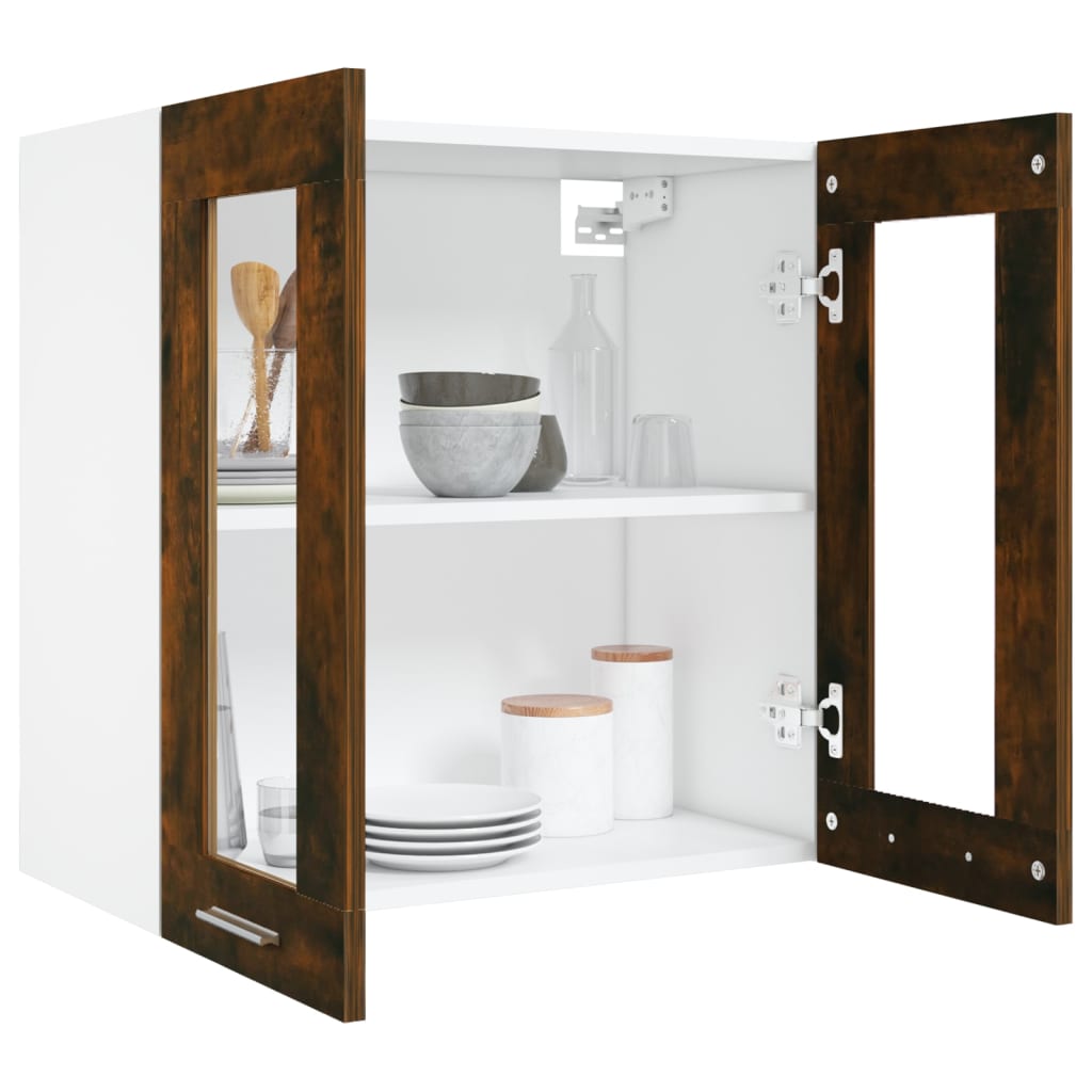 Vegghengt glasskap "Lyon" røkt eik 60x31x60 cm konstruert tre