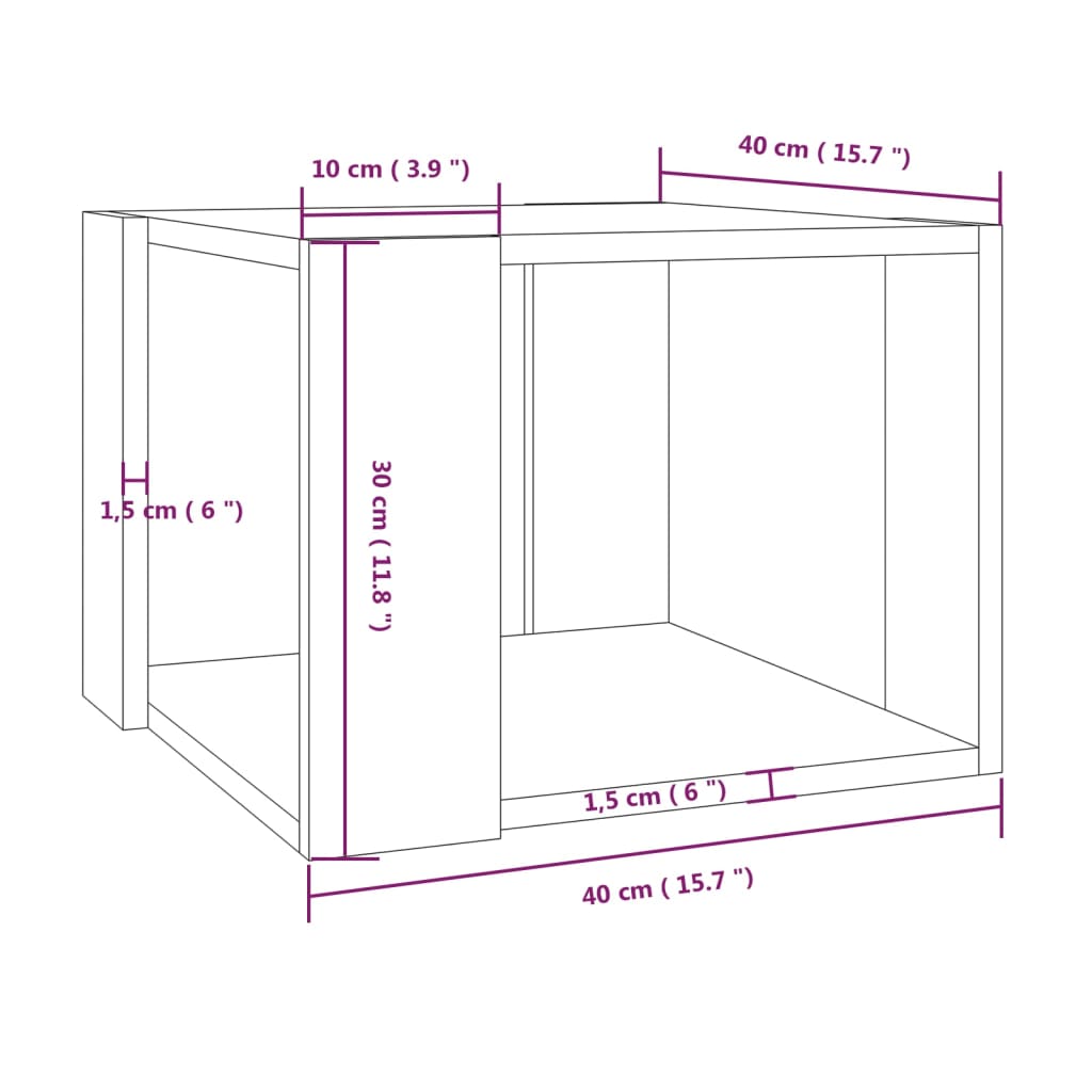 Salongbord røkt eik 40x40x30 cm konstruert tre