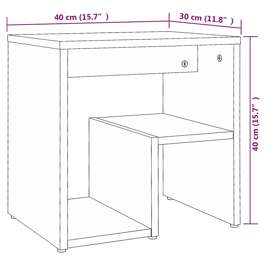Nattbord 2 stk røkt eik 40x30x40 cm konstruert tre