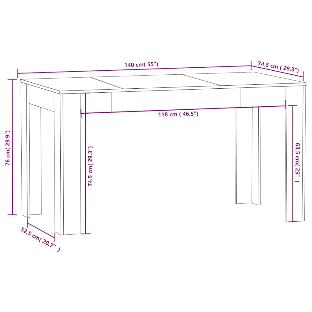 Spisebord røkt eik 140x74,5x76 cm konstruert tre vidaXL
