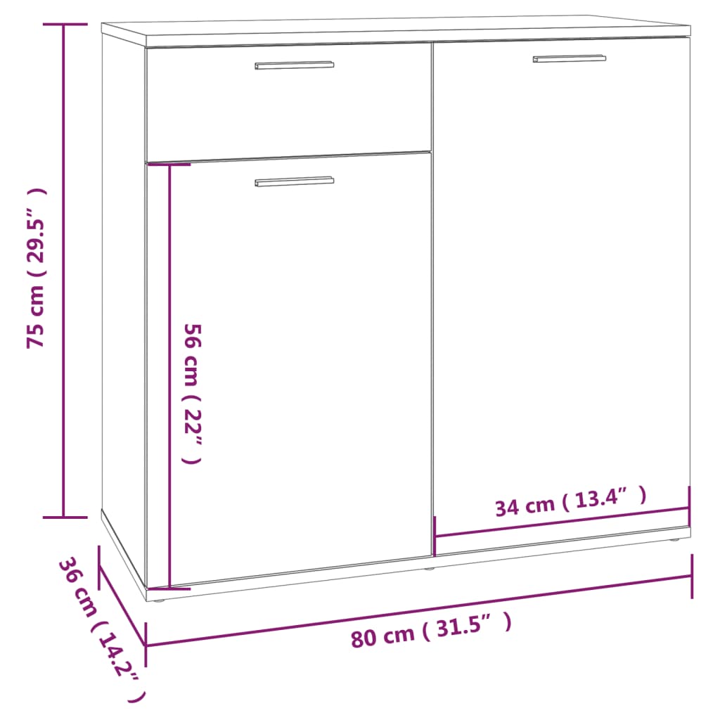 Skjenk røkt eik 80x36x75 cm konstruert tre