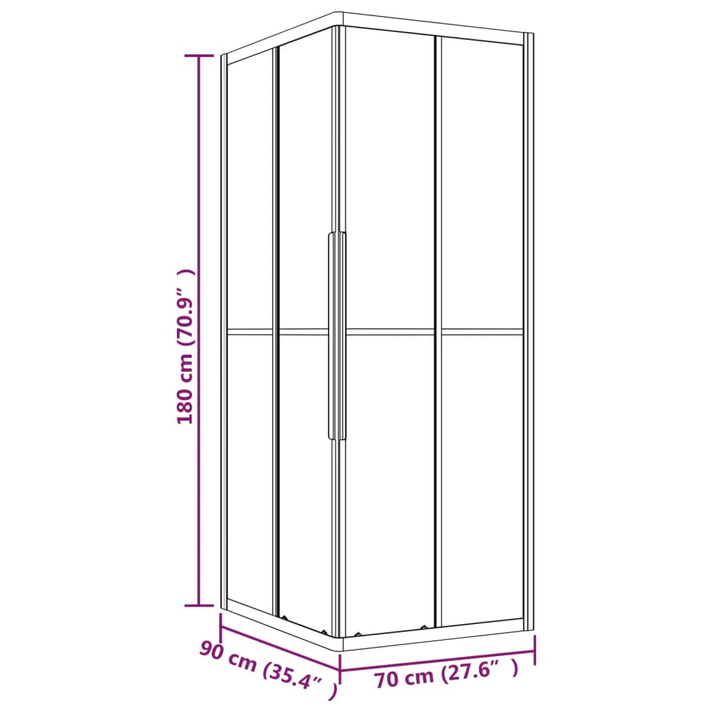 Dusjkabinett frostet ESG 90x70x180 cm