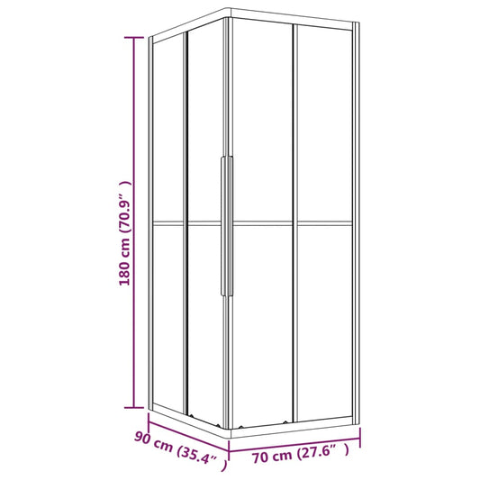 Dusjkabinett frostet ESG 90x70x180 cm