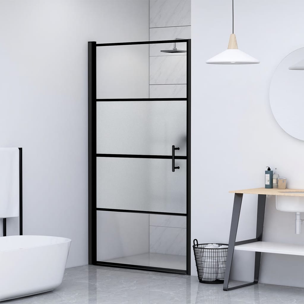 Dusjdør 81x195 cm halvfrostet herdet glass svart