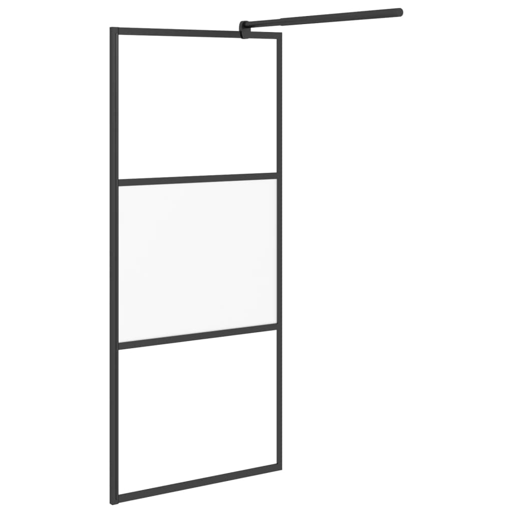 Dusjvegg 90x195 cm halvfrostet ESG-glass svart
