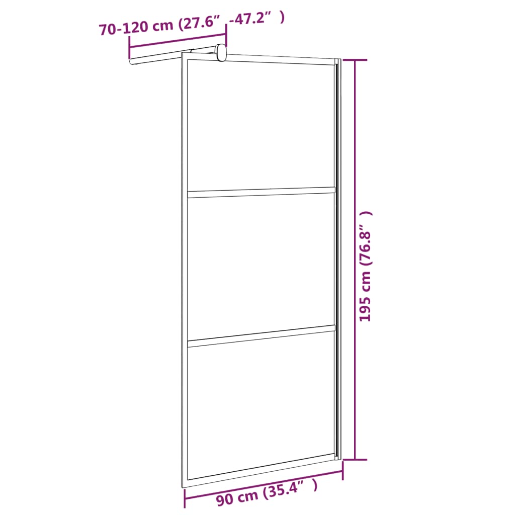 Dusjvegg 90x195 cm halvfrostet ESG-glass svart