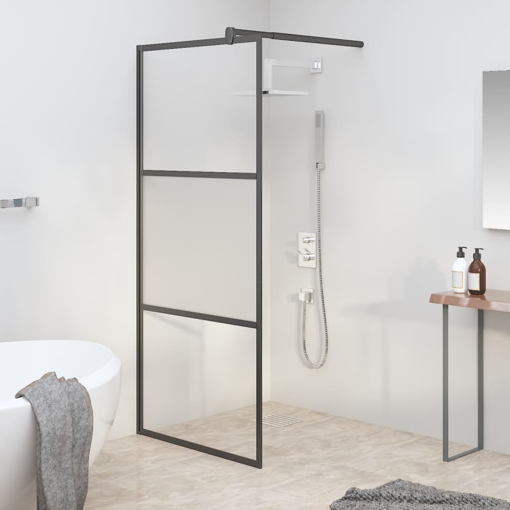 Dusjvegg 90x195 cm halvfrostet ESG-glass svart