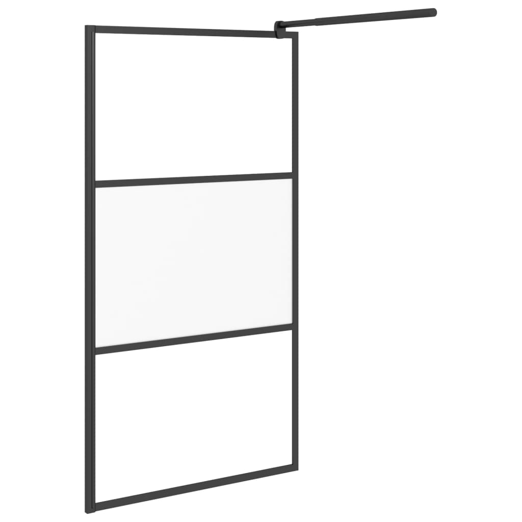 Dusjvegg 100x195 cm halvfrostet ESG-glass svart