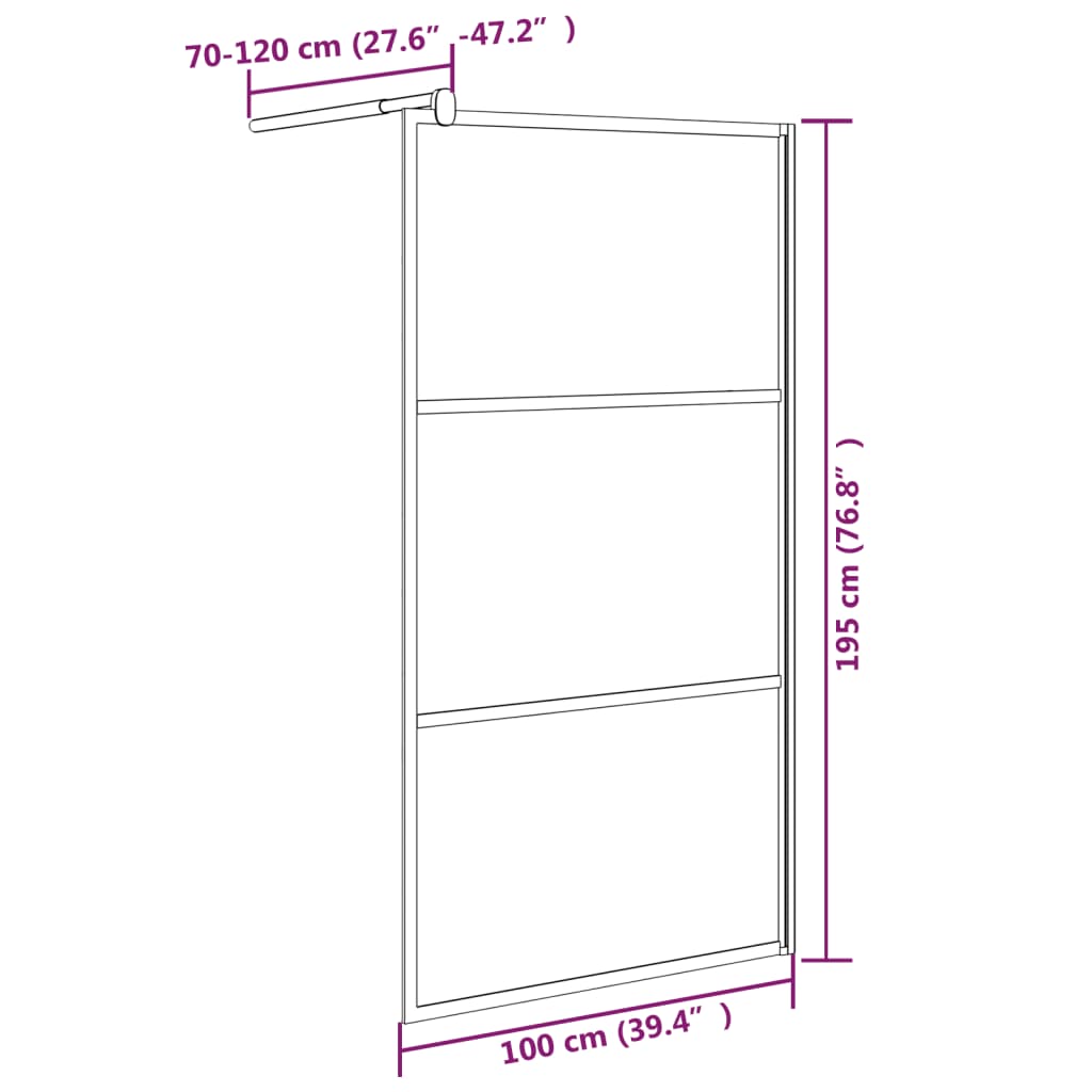 Dusjvegg 100x195 cm halvfrostet ESG-glass svart