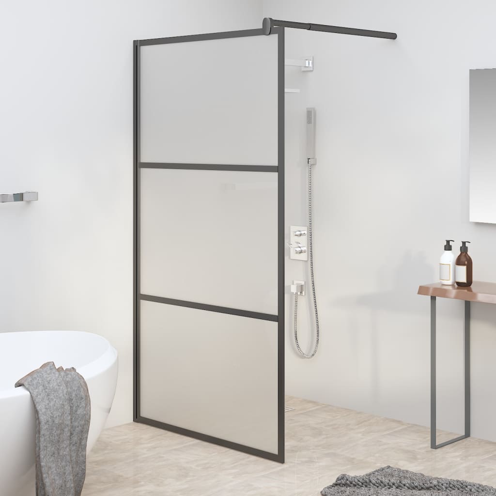 Dusjvegg 100x195 cm frostet ESG-glass svart