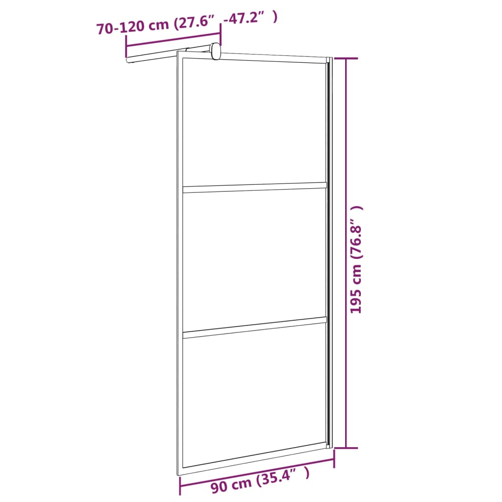 Dusjvegg 90x195 cm ESG-glass med steindesign svart