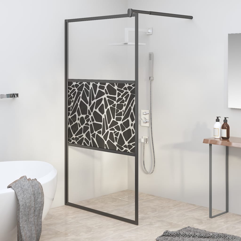 Dusjvegg 115x195 cm ESG-glass med steindesign svart
