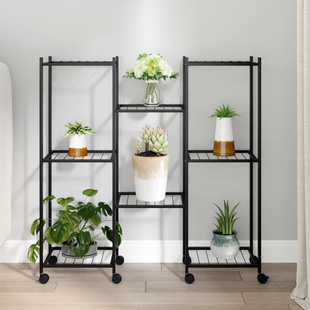 Blomsterstativ med hjul 83x25x83,5 cm svart jern