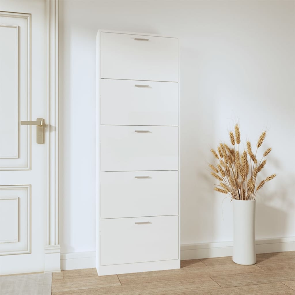 Skoskap høyglans hvit 59x17x169 cm konstruert tre