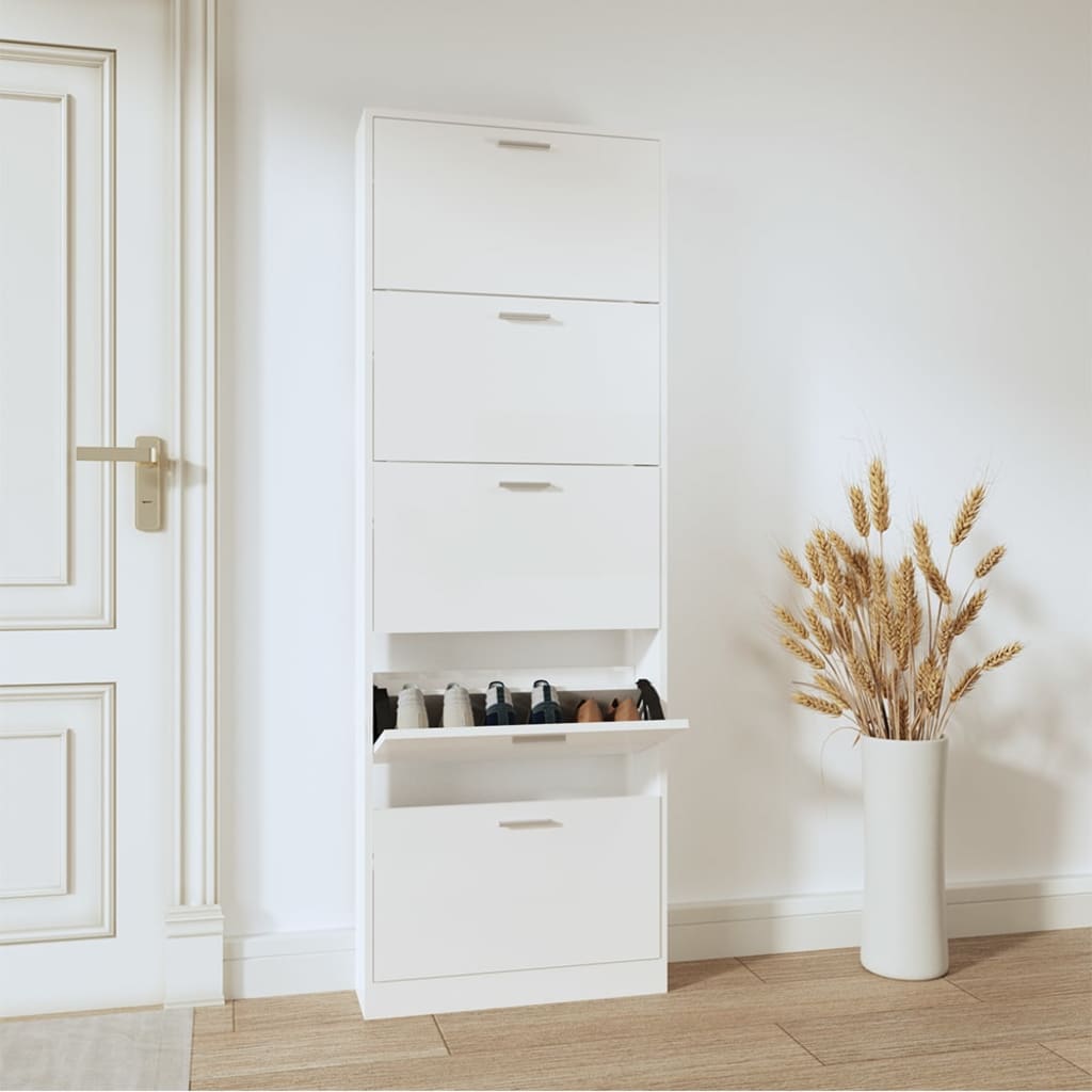 Skoskap høyglans hvit 59x17x169 cm konstruert tre