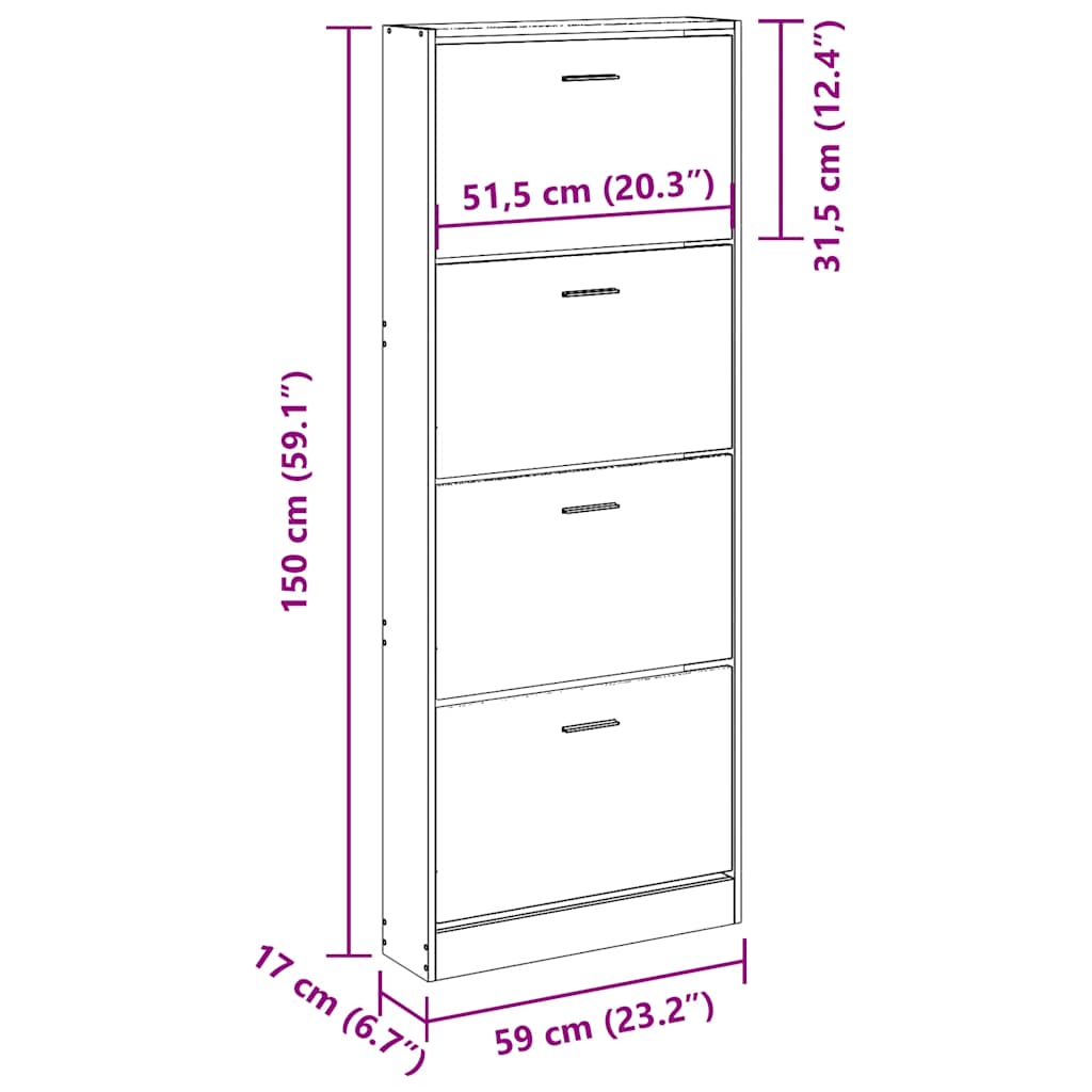 Skoskap røkt eik 59x17x150 cm konstruert tre vidaXL